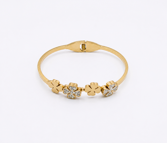 Silver Stainless Steel Bangle - Pearl Beaded Wristband