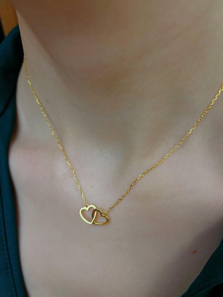 Double Heart Pendant Necklace – Premium Gold Stainless Steel