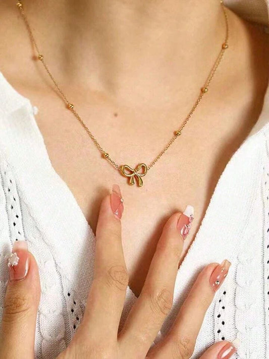Gold Bow Pendant Necklace – Premium Stainless Steel
