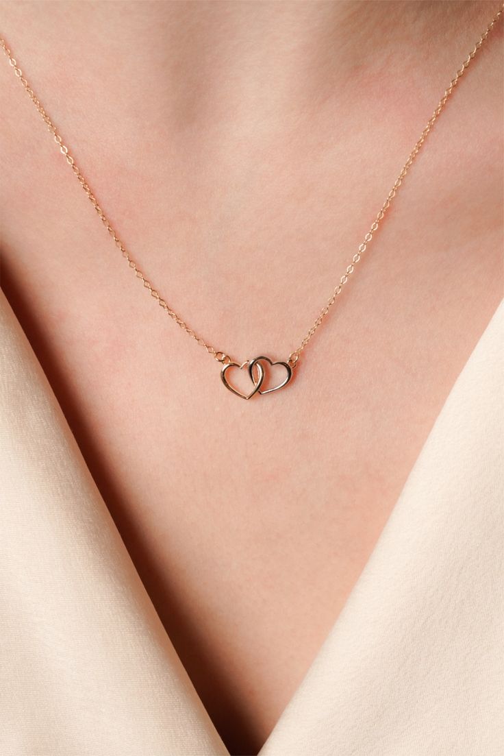 Double Heart Pendant Necklace – Premium Gold Stainless Steel