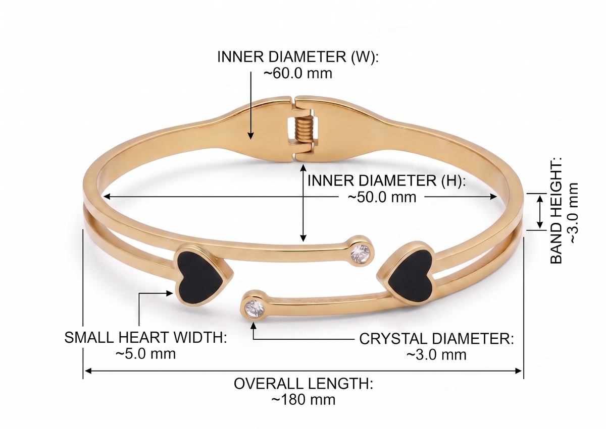 Stainless Steel Bangle - Gold Heart Crystal Bangle