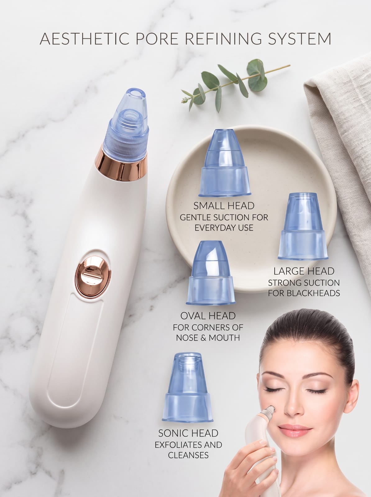 Aesthetic Pore Refining System – Electric Blackhead Remover with 4 Suction Heads