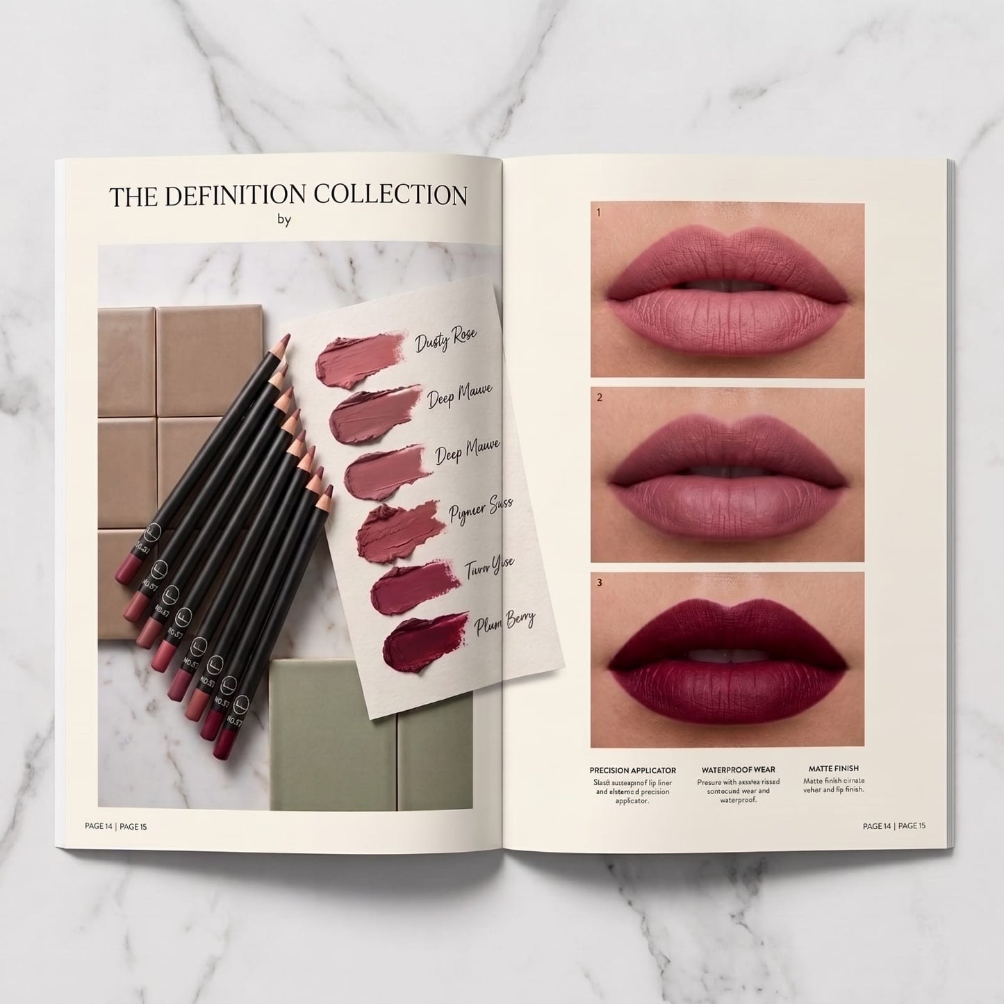 Matte Lip Liner Definition Collection catalog with swatches
