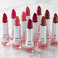 Creamy lipstick collection in 10+ shades on marble surface